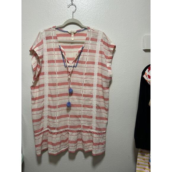Women’s Matilda Jane White And Red Striped Beach Cover-Up Size Large - Picture 1 of 7